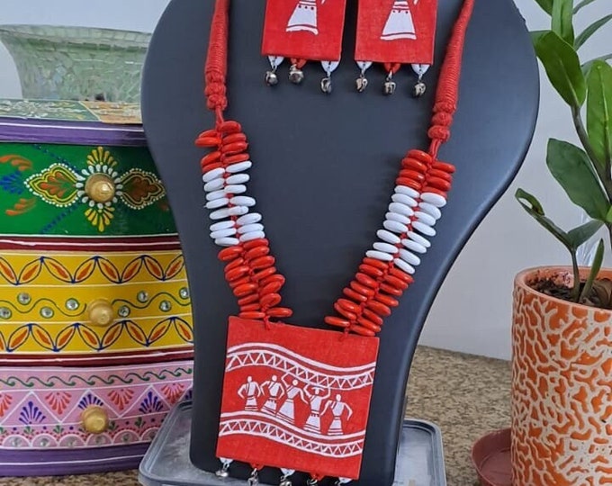 Handpainted fabric set with shell beads