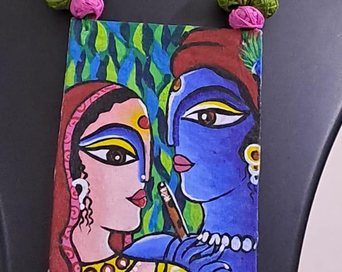 Handpainted fabric jewellery set with matching earrings