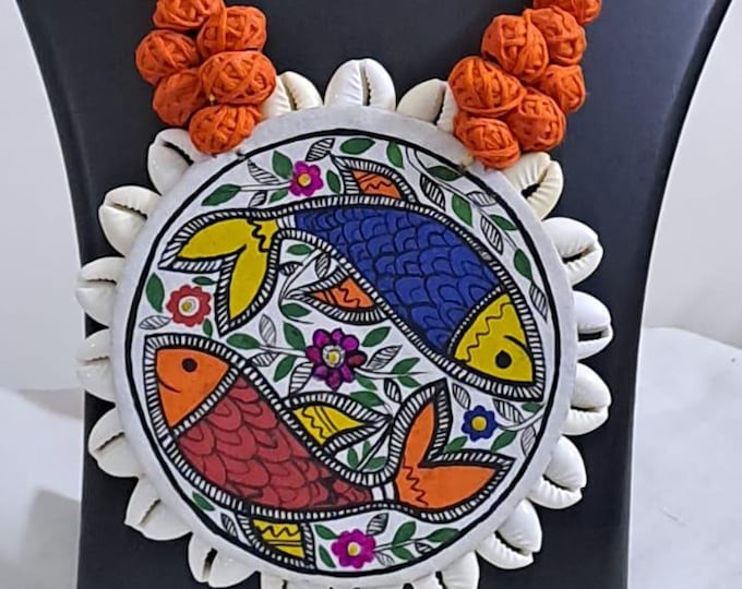 Handpainted fabric jewellery set with matching earrings