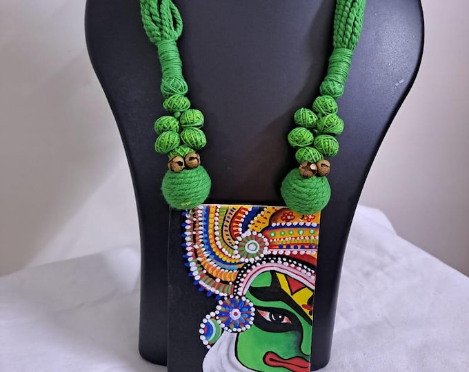 Handpainted fabric jewellery set with matching earrings
