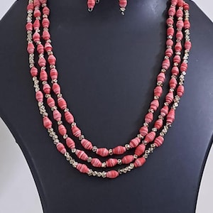 Red paper beads necklace set