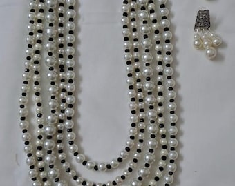 Multi layered glass pearl necklace set with matching earrings