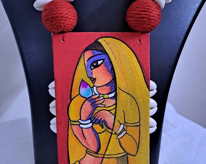 Handpainted fabric jewellery set with matching earrings