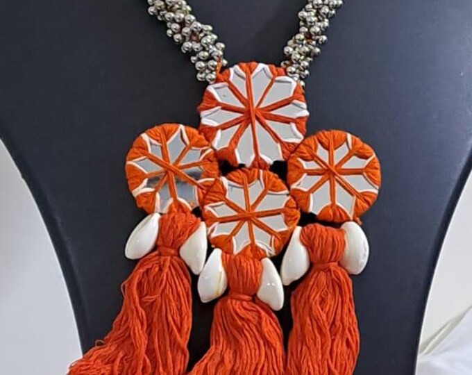 Stunning handmade Kutch Glass work necklace with matching glass work earrings