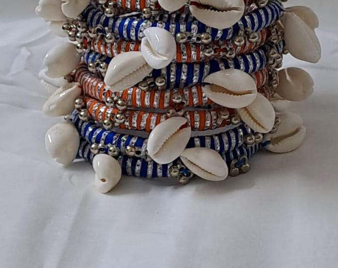 Orange and blue colour traditional zari thread and kori bangles (set of 10 Bangles)