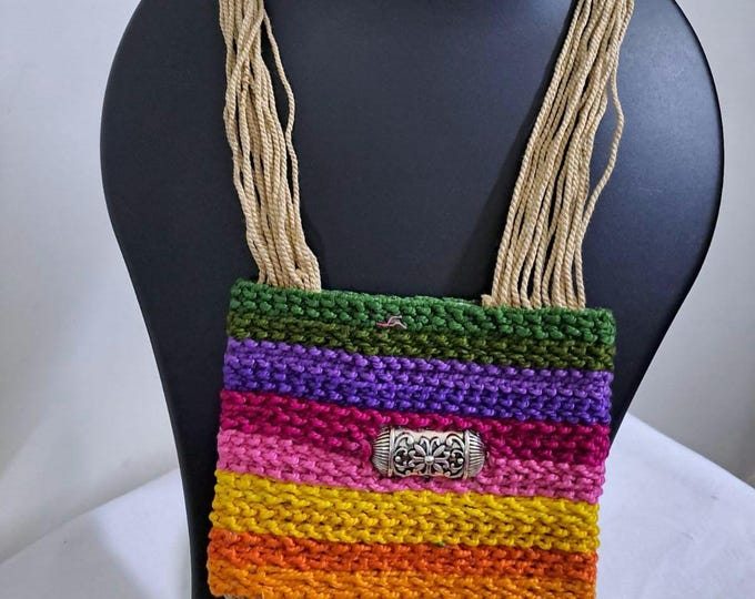 Multi colour crochet thread necklace with thread danglers and matching thread earrings