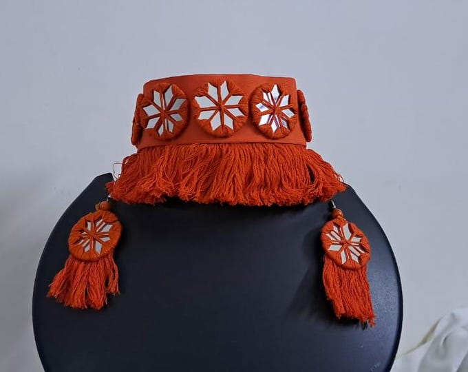 Handmade Kutch Glass work choker necklace with glass work earrings