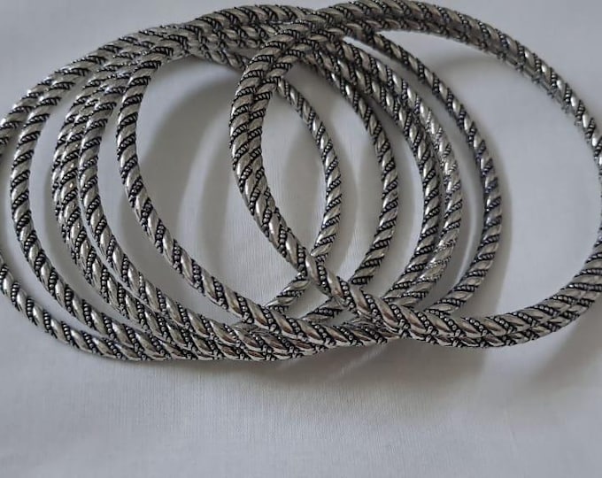 Traditional silver oxidised bangles (set of 8)
