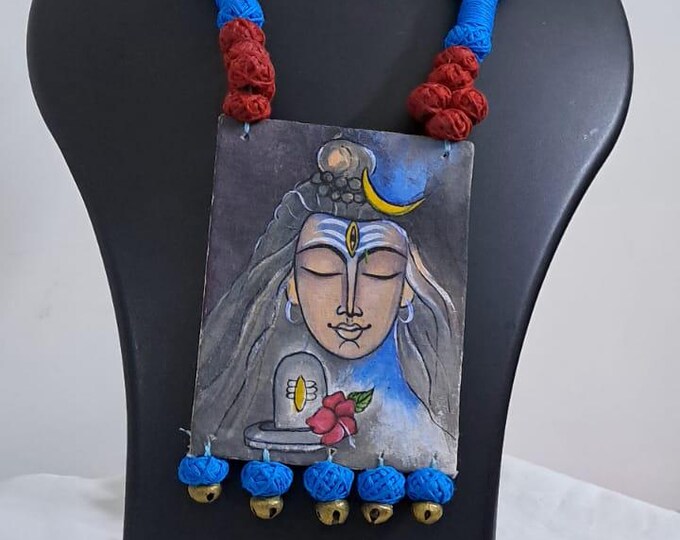 Handpainted fabric jewellery set with matching earrings