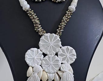 Stunning handmade Kutch Glass work necklace with matching glass work earrings
