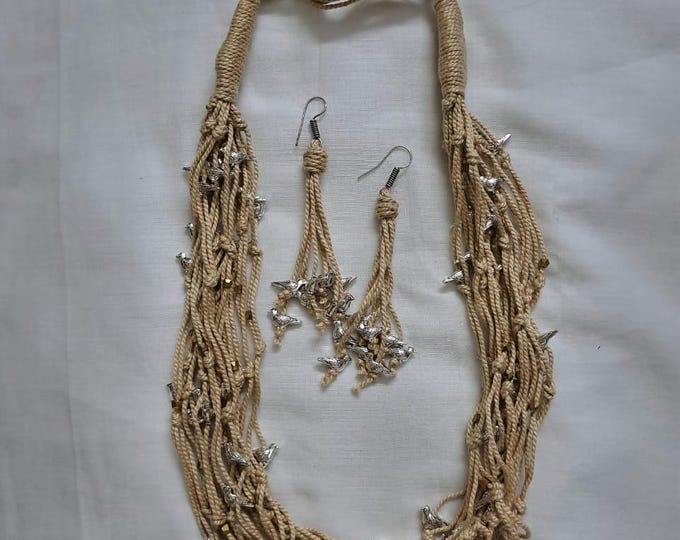Exclusive handmade thread jewellery necklace set with silver Oxidised small birds n matching earrings