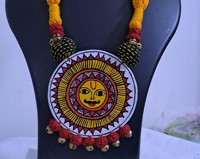 Handpainted fabric jewellery set with matching earrings