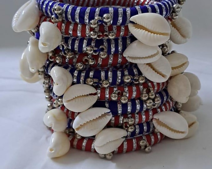 Blue and red colour traditional zari thread and kori bangles (set of 10 bangles)