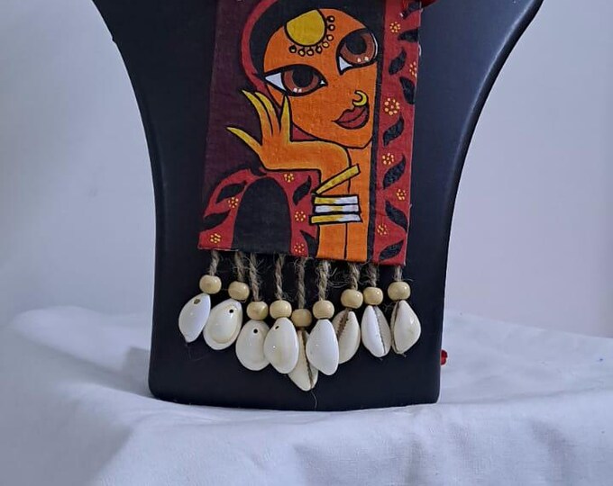 Handpainted fabric necklace set with earrings