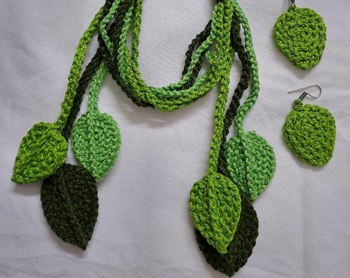 Exclusively n unique crochet leaf necklace set with matching earrings