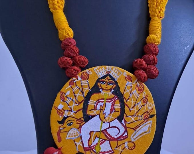 Handpainted fabric jewellery set with matching earrings