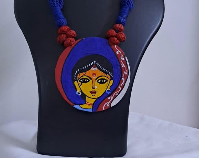 Handpainted fabric necklace set with earrings