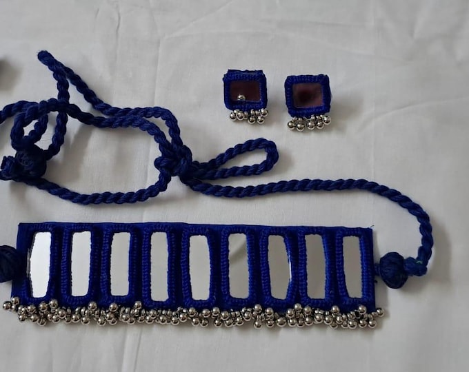 Kutchwork glasswork necklace set with matching earrings