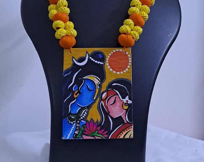 Handpainted fabric jewellery set with matching earrings