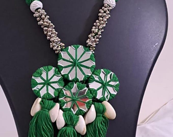 Stunning handmade Kutch Glass work necklace with matching glass work earrings