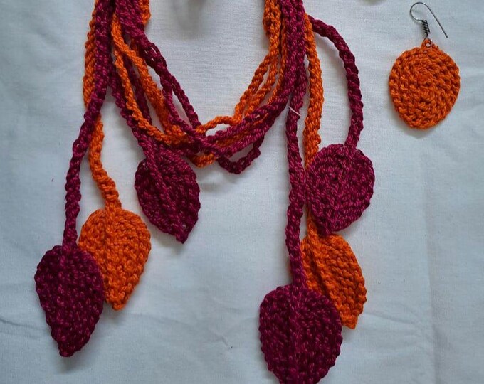 Exclusive n unique crochet leaf necklace set with matching earrings