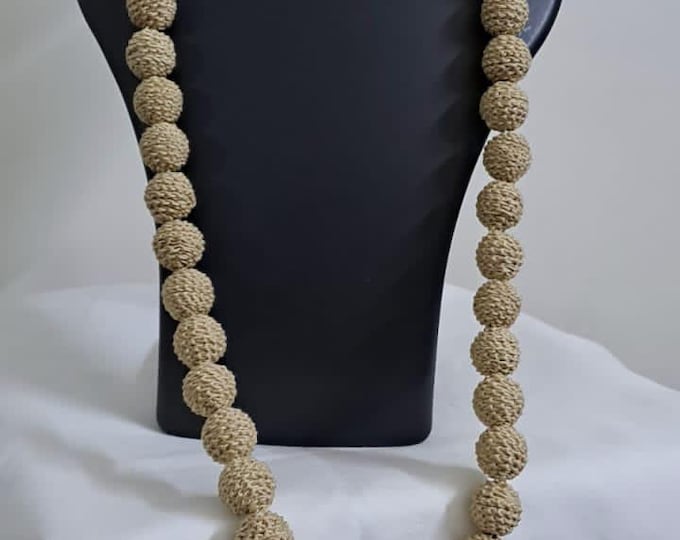 Exclusive beige colour thread beads long necklace set with matching earrings