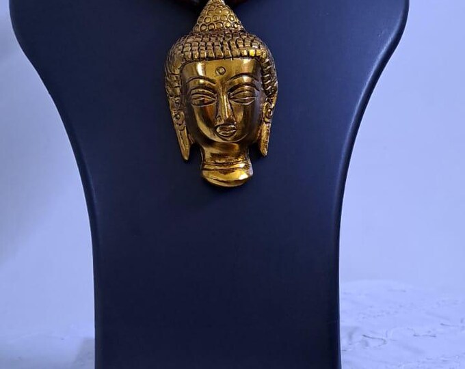 Maroon thread necklace with oxidised golden buddha pendant