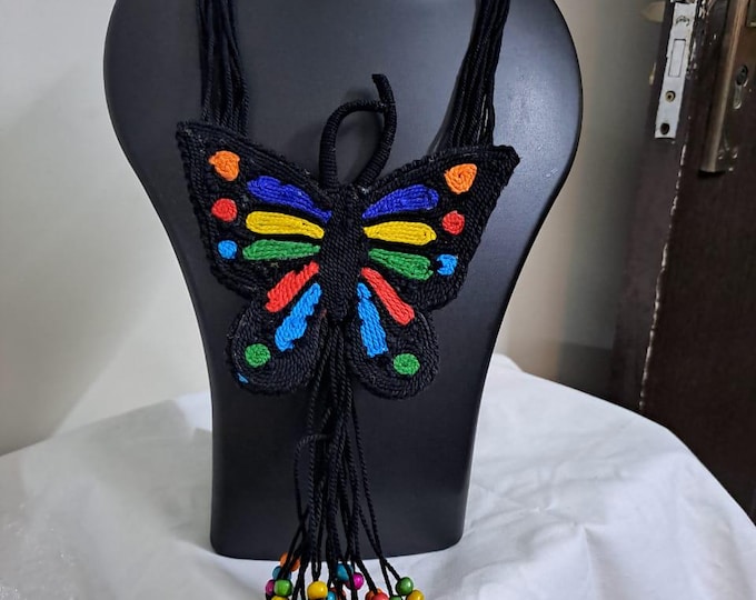 Handmade thread necklace set with butterfly pendant n matching beads earrings