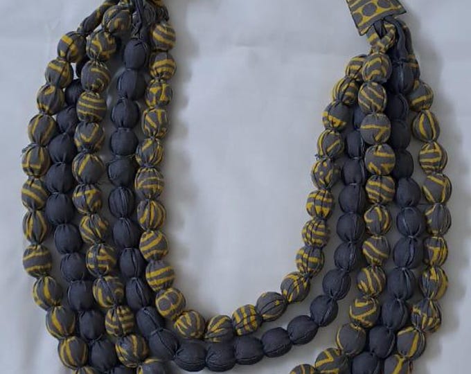 Exclusive multi-layered yellow grey fabric necklace