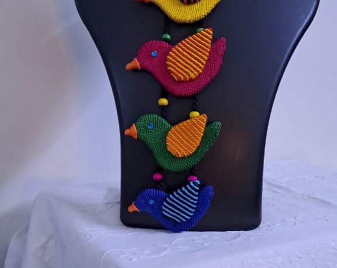 Multi coloured bird necklace and matching earrings