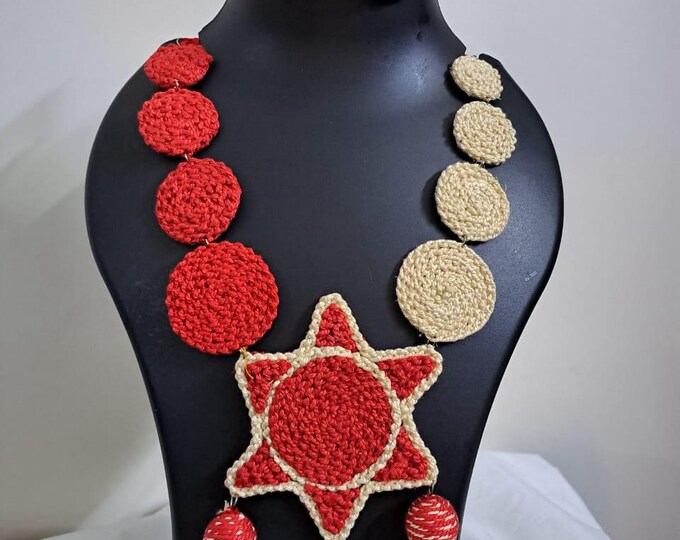 Handmade crochet jewellery set with star pendant n matching earrings
