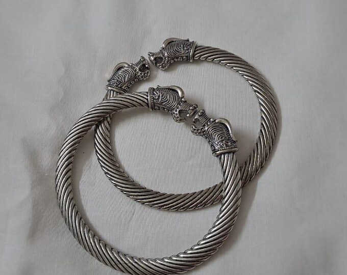 Traditional silver oxidised bangles with lion face