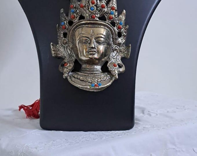 Maroon thread necklace with oxidised silver durga pendant