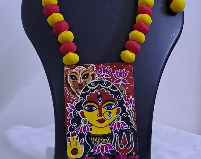 Handpainted fabric jewellery set with matching earrings