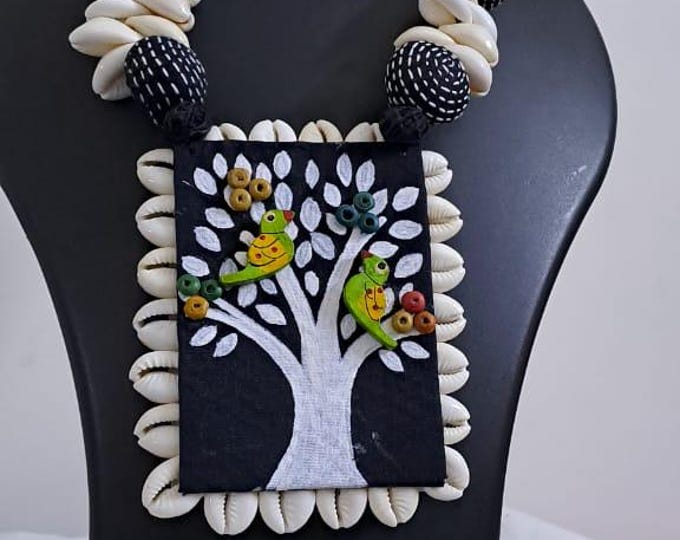 Handpainted fabric jewellery set with matching earrings
