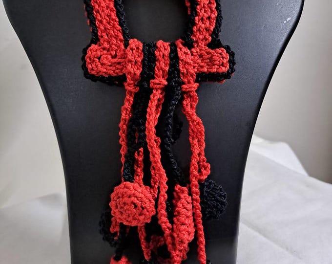Crochet thread necklace set with fringes and matching earrings