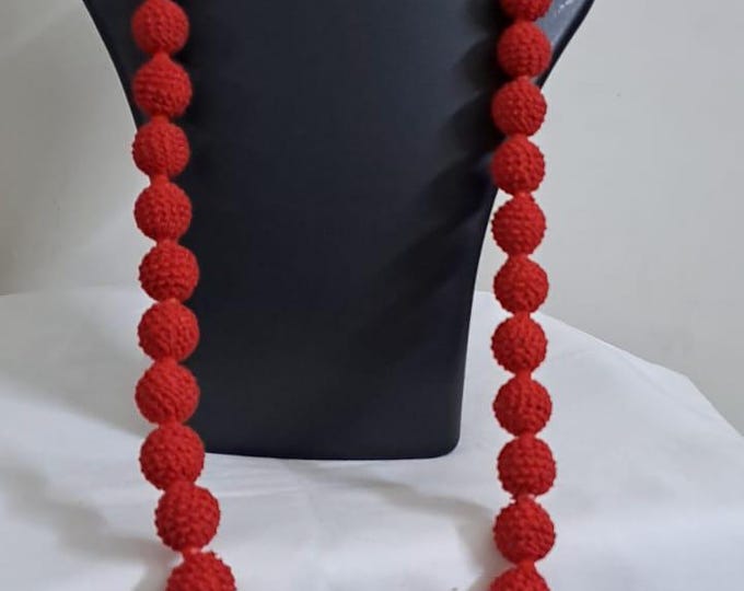 Exclusive red colour thread beads long necklace set with matching earrings