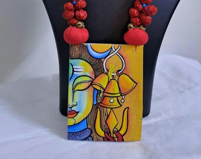 Handpainted fabric jewellery set with matching earrings