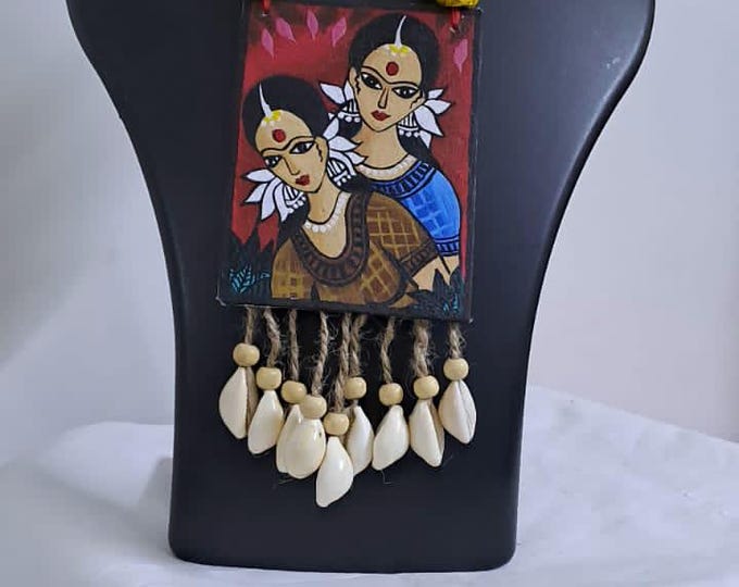 Handpainted fabric jewellery set with matching earrings