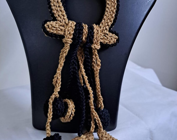 Crochet thread necklace set with fringes and matching earrings