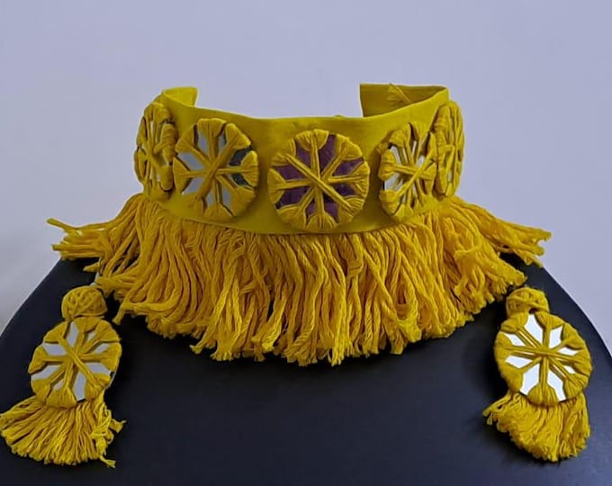Handmade Kutch Glass work choker necklace with glass work earrings