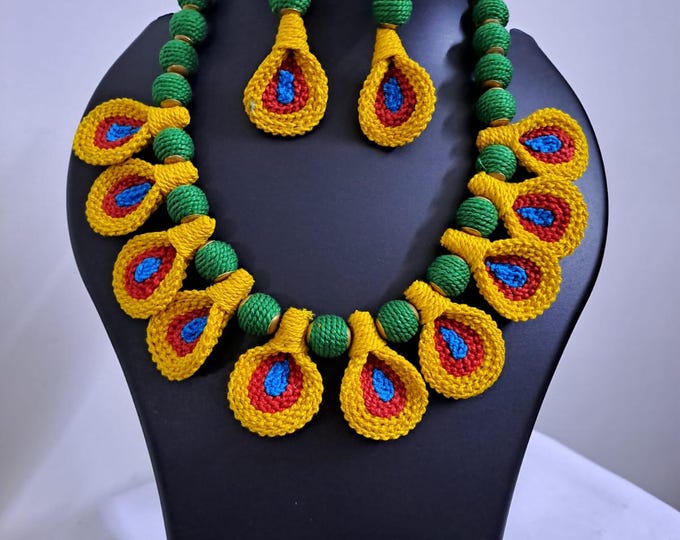 Handmade exclusive thread necklace with earrings