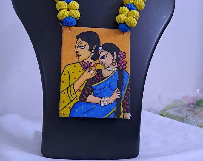 Handpainted fabric necklace set with earrings