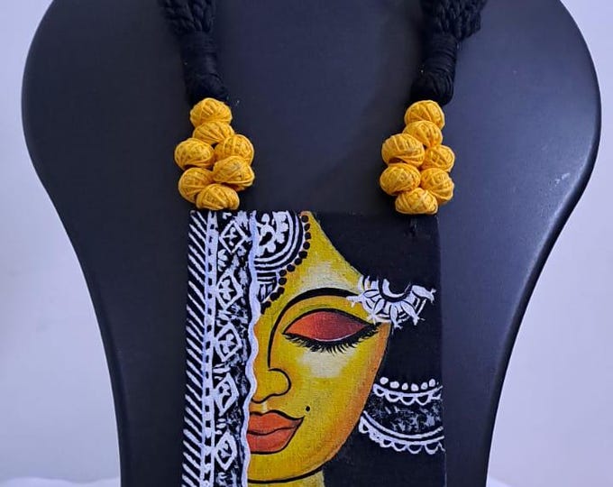 Handpainted fabric necklace set with earrings