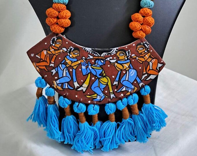 Handpainted fabric jewellery set with matching earrings