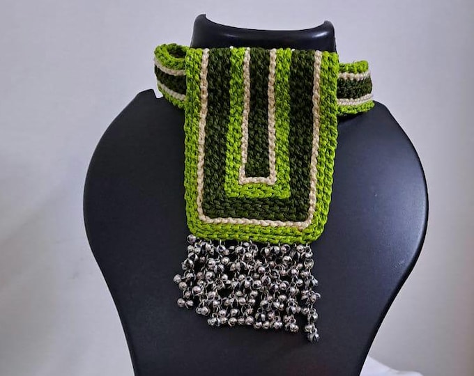 Green Crochet thread necklace set with matching earrings