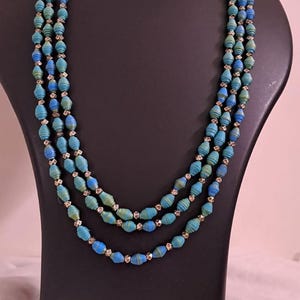 Blue paper beads necklace set