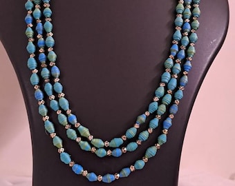 Blue paper beads necklace set