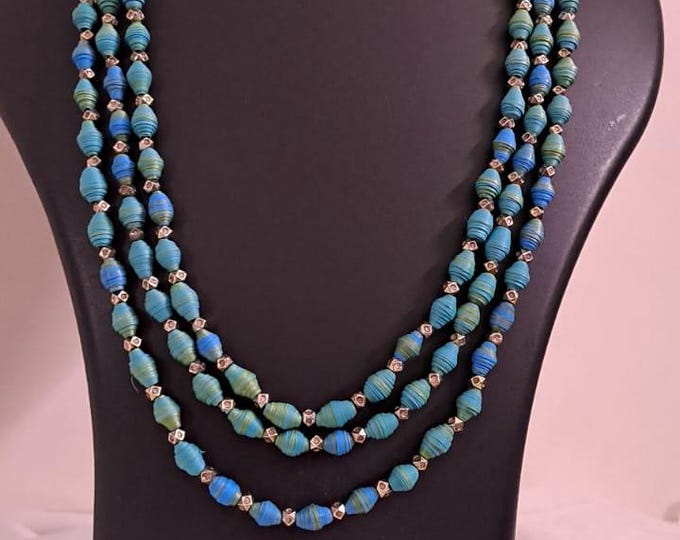 Blue paper beads necklace set