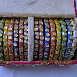Multi colour traditional zari thread bangles with kundan (set of 16 bangles)